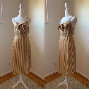 NWOT Olivaceous Gold Stripe Satin Midi Dress Size M